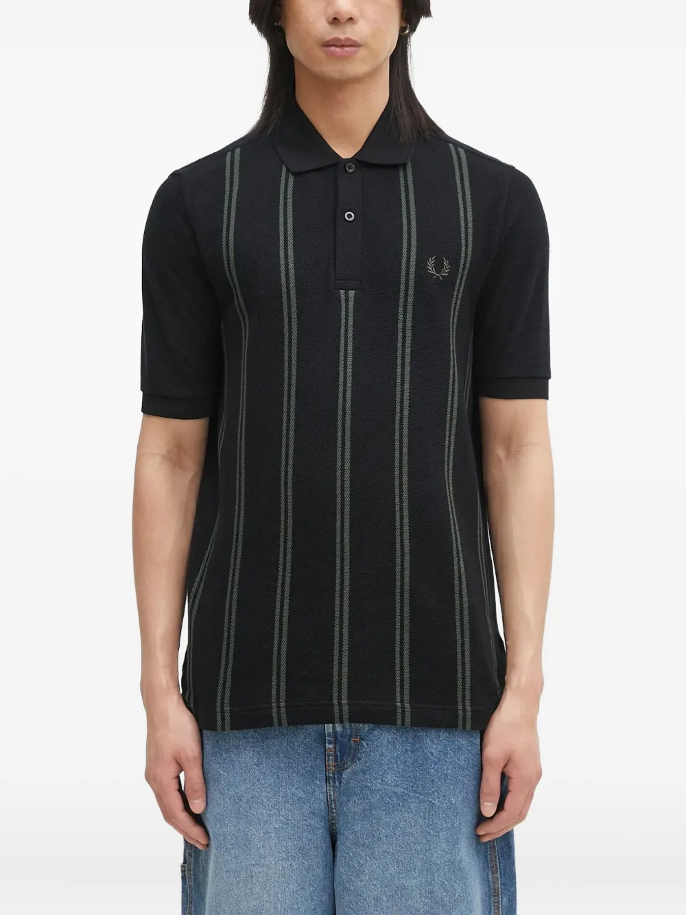 Fred Perry Striped-pattern Polo Shirt In Black