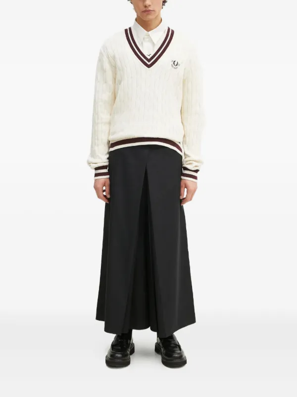 Fred Perry cable-knit V-neck Sweater | White | FARFETCH