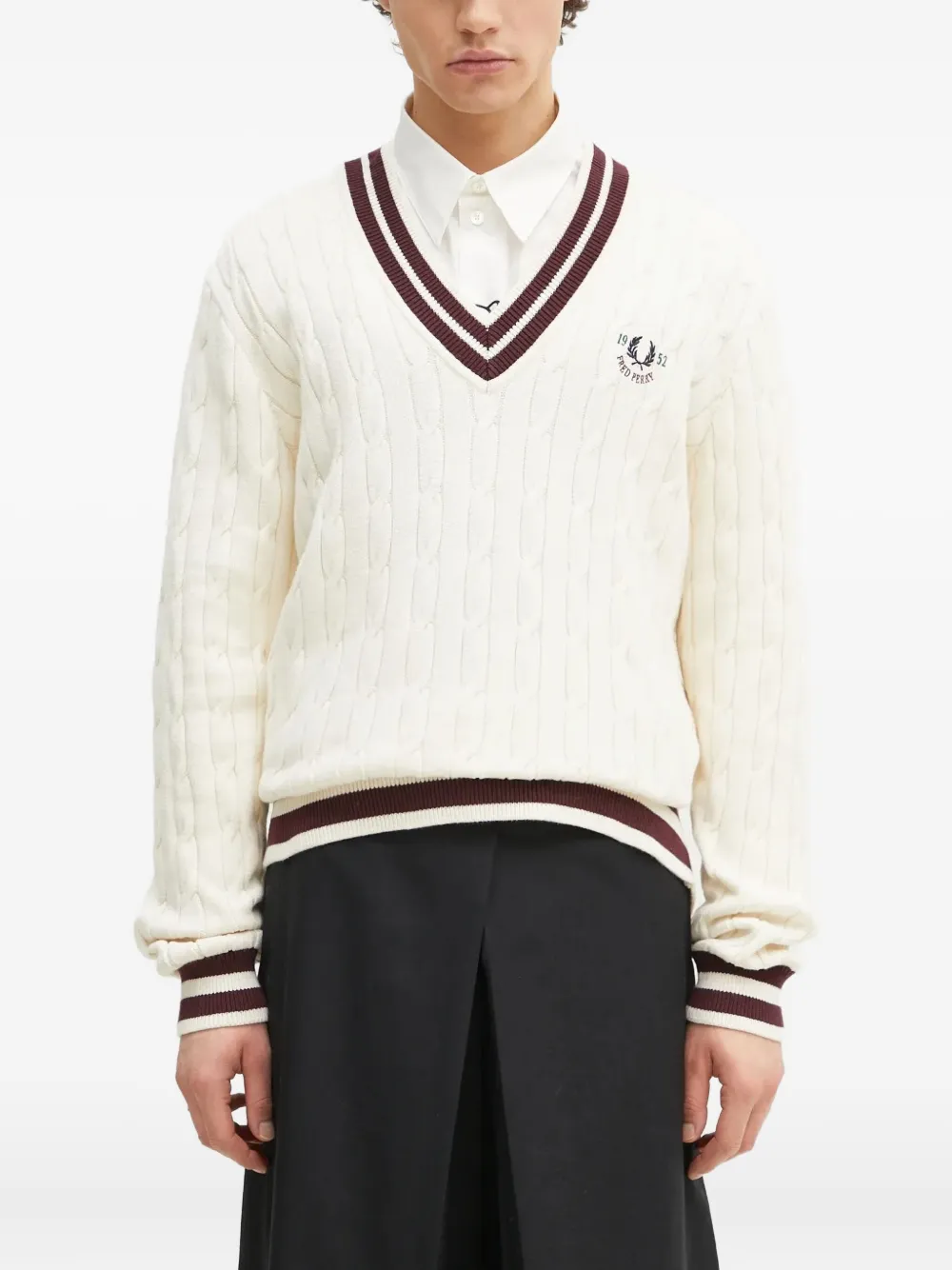 cable-knit V-neck sweater