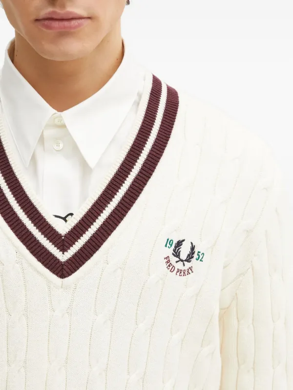 Fred Perry cable-knit V-neck Sweater | White | FARFETCH RO