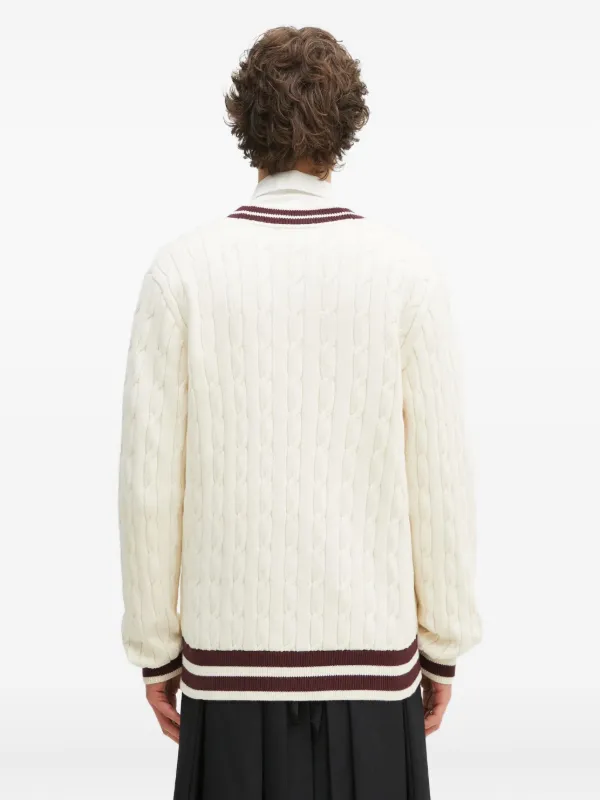 Fred Perry cable-knit V-neck Sweater | White | FARFETCH BH