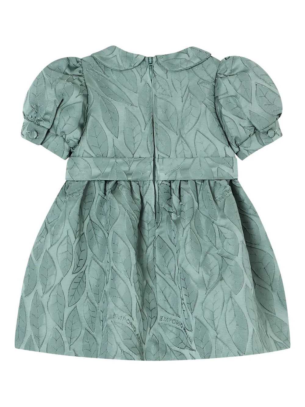 Emporio Armani Kids leaf-print puff-sleeve dress - Blauw