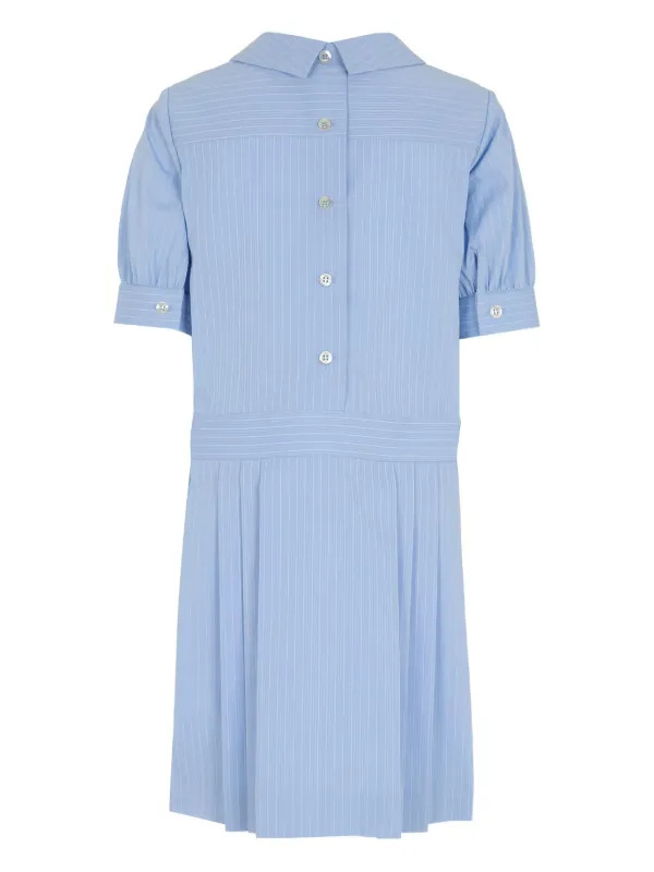 open lace back dress Mixed Media Khaki Blue Stripe Pleated Mini Dress main image 0