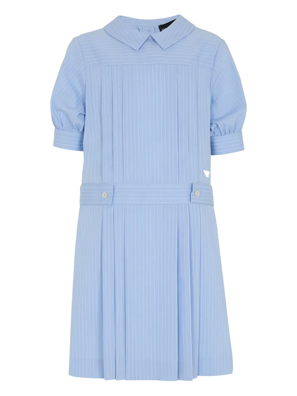Emporio Armani Kids فستان بخطوط رفيعة وبكسرات | أزرق | Image 1
