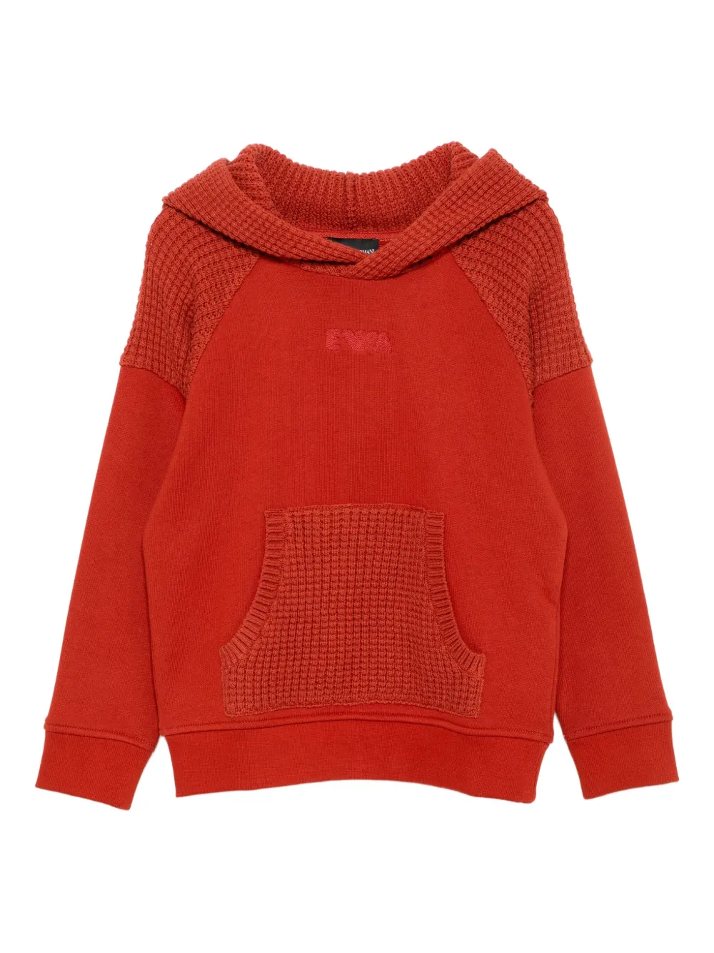 Emporio Armani Kids embroidered-logo panelled hoodie | Red | Image 1