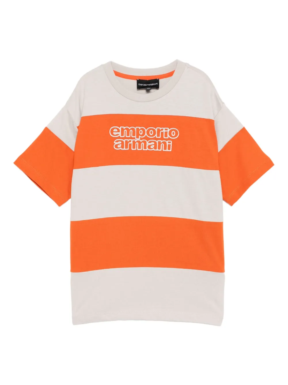 Emporio Armani Kids logo-embroidered striped T-shirt | Orange | Image 1