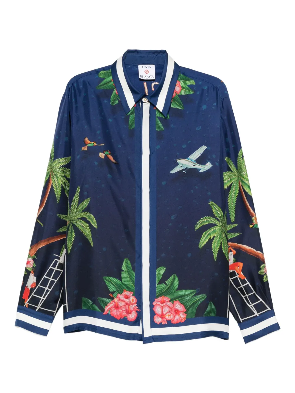 Casablanca Surf Club Midnight Silk Shirt In Blue