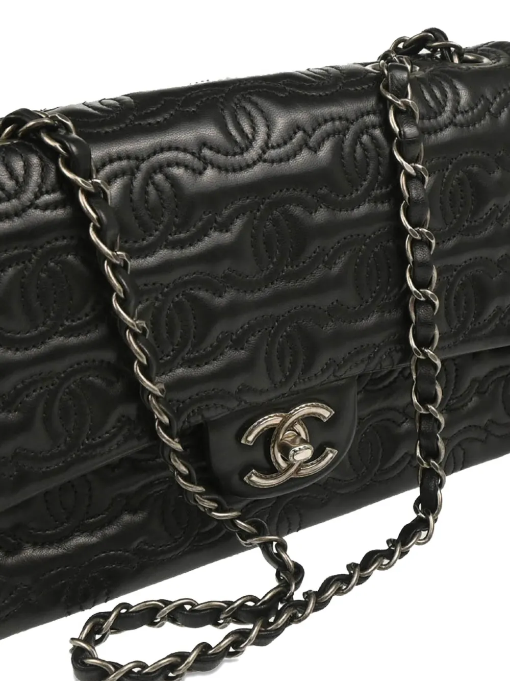Pre-owned Chanel 2014 Cc Stitch Single Flap Shoulder Bag In Black