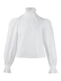 pushBUTTON ruffled high-neck blouse - White