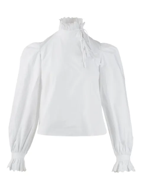 pushBUTTON ruffled high-neck blouse
