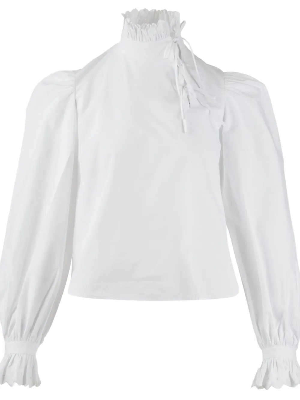 PushBUTTON ruffled high-neck blouse - Wit