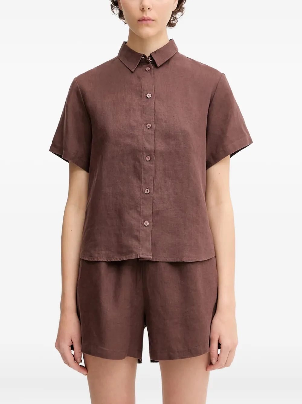 Samsoe & Samsoe Short-sleeve Buttoned Shirt In Brown