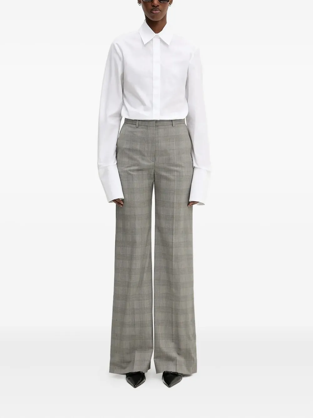 Sportmax Checked Side-button Trousers In Gray