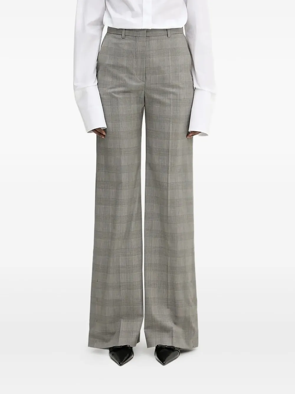 Sportmax チェック サイドボタン パンツ - グレー Sportmax チェック サイドボタン パンツ - グレー