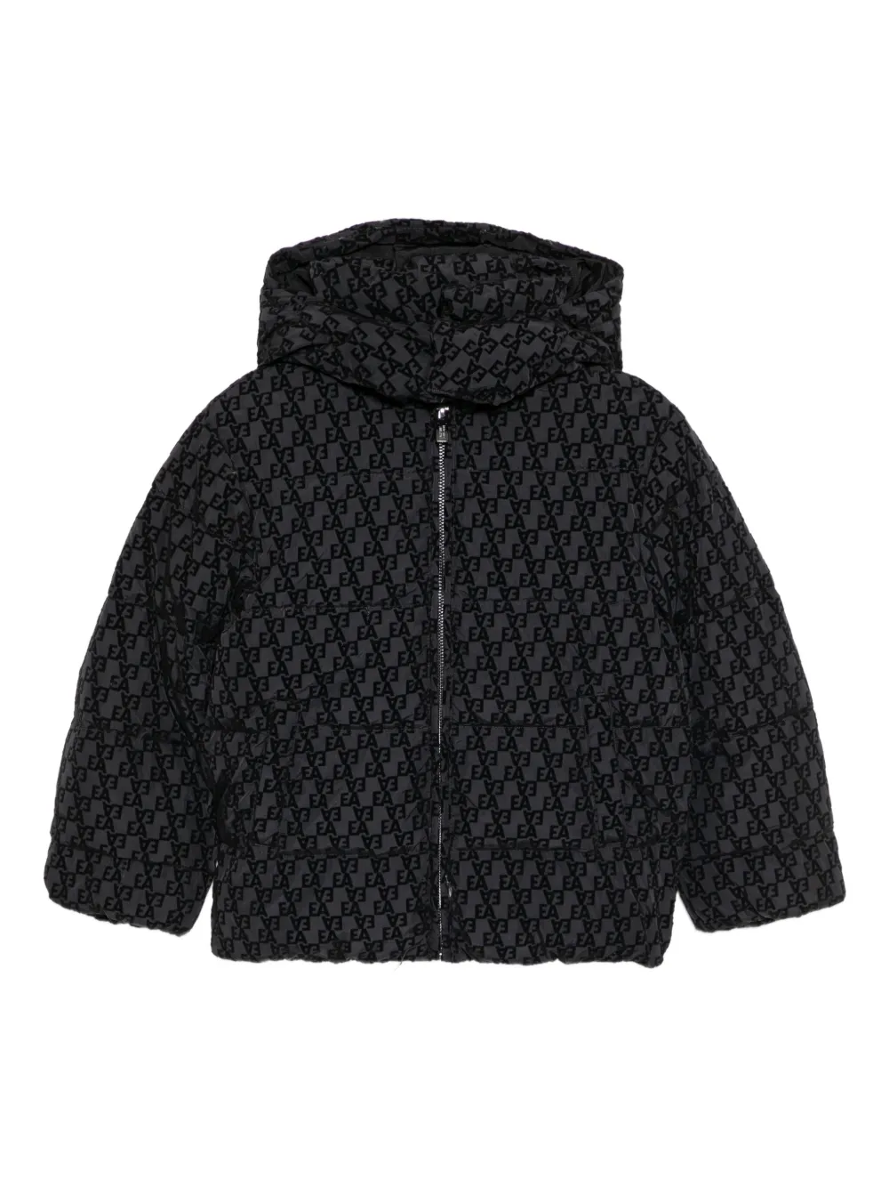 Emporio Armani Kids all-over flocked lettering ASV padded jacket - Nero