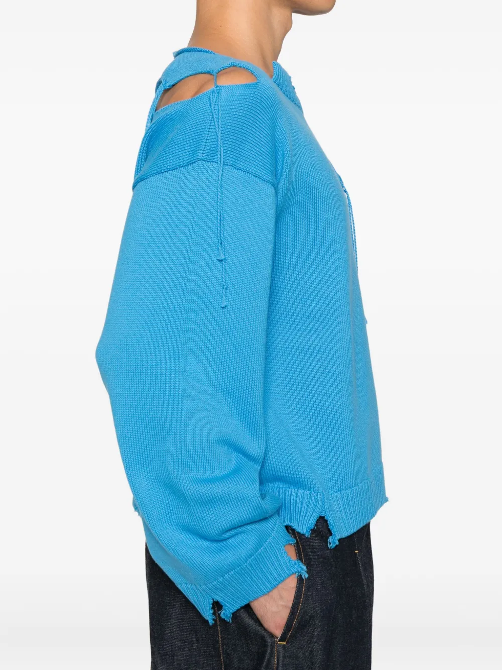 Charles Jeffrey Loverboy patch-detail distressed-effect sweater Blauw