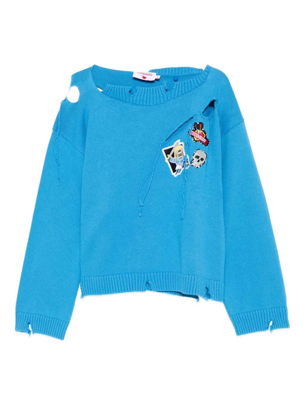 Charles Jeffrey Lover patch-detail distressed-effect sweater Blauw