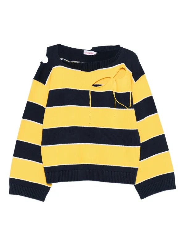 Regular Fit Sweater Yellow Striped Sweater Men's Striped Mustard