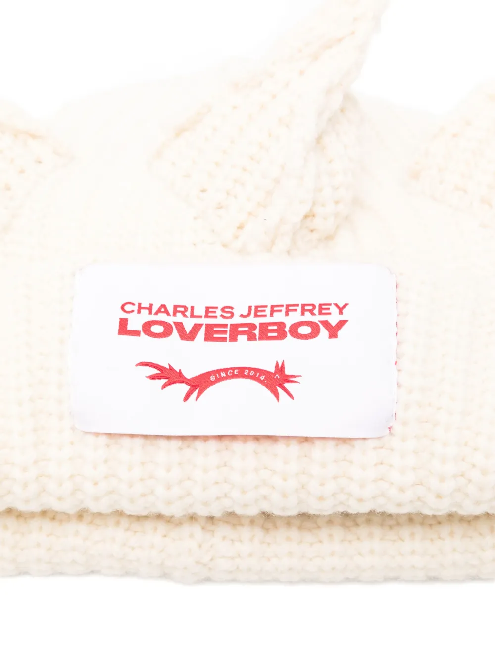 Charles Jeffrey Loverboy crown knitted beanie hat Beige
