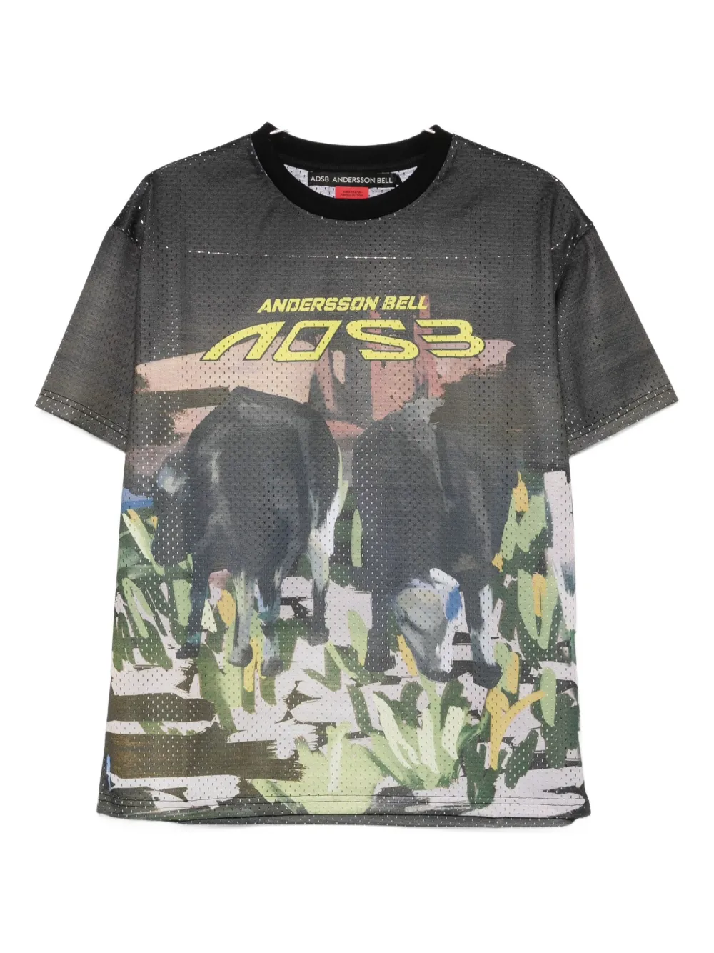 Andersson Bell Cow-print Mesh T-shirt In Gray