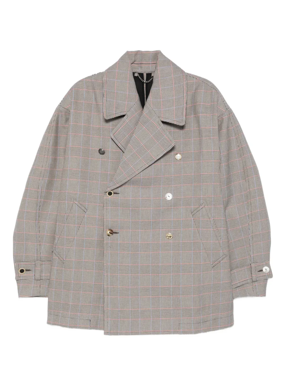 checked double-breasted coat