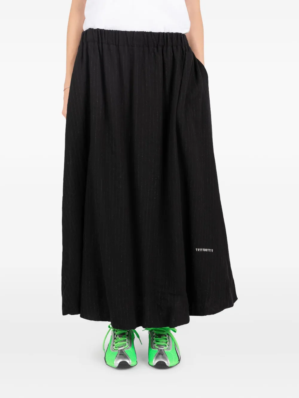 pinstripe elastic-waist A-line skirt