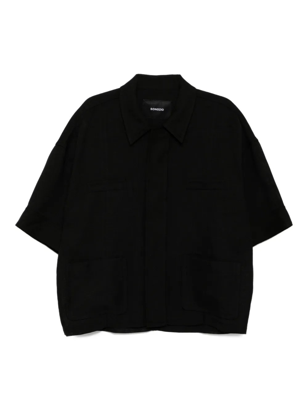 SONGZIO cocoon web collar half shirt | Black | Image 1