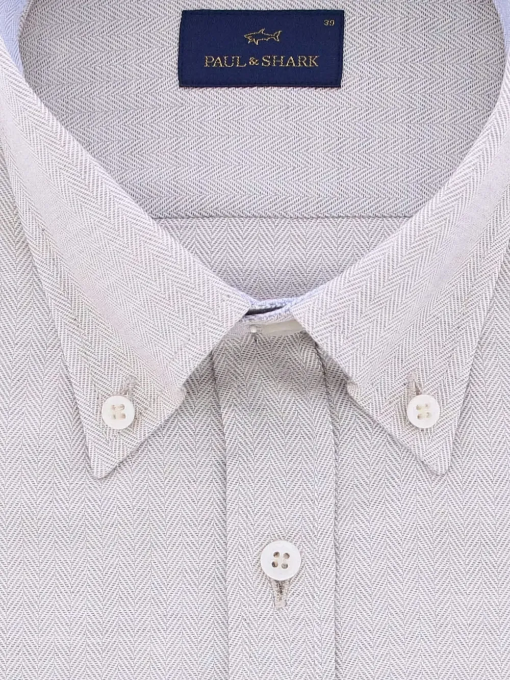 Paul & Shark Herringbone-pattern Button-cuff Shirt In Gray