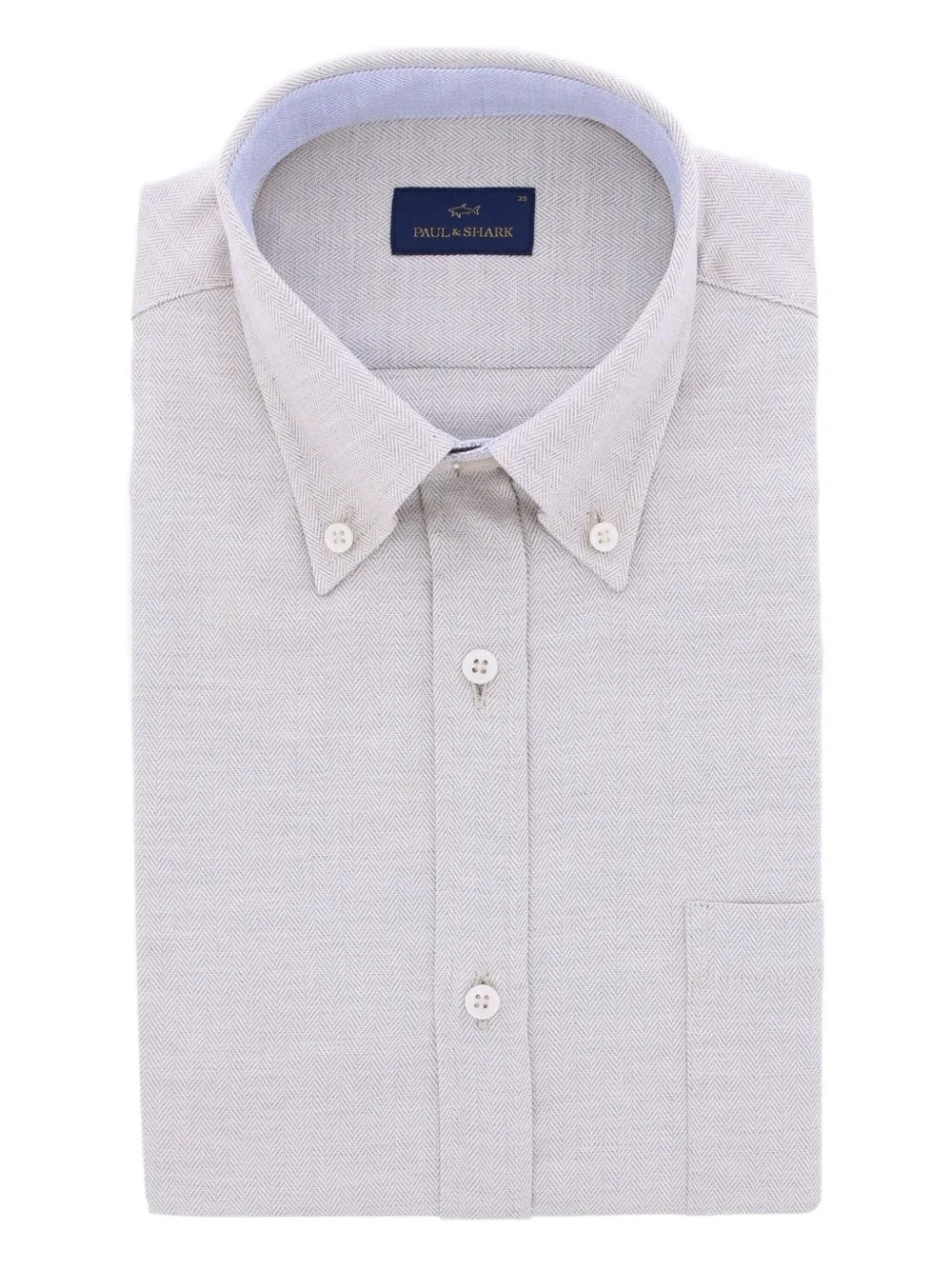 Paul & Shark Herringbone-pattern Button-cuff Shirt In Gray