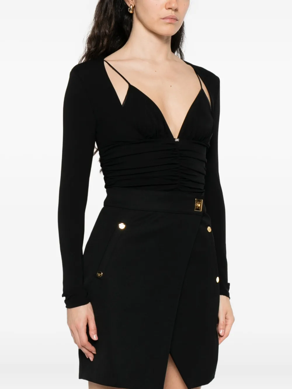 Elisabetta Franchi long-sleeve ruched bodysuit Zwart