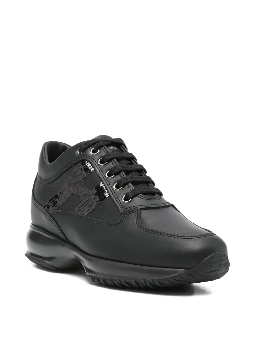 Hogan Interactive sequin-panel leather trainers Black