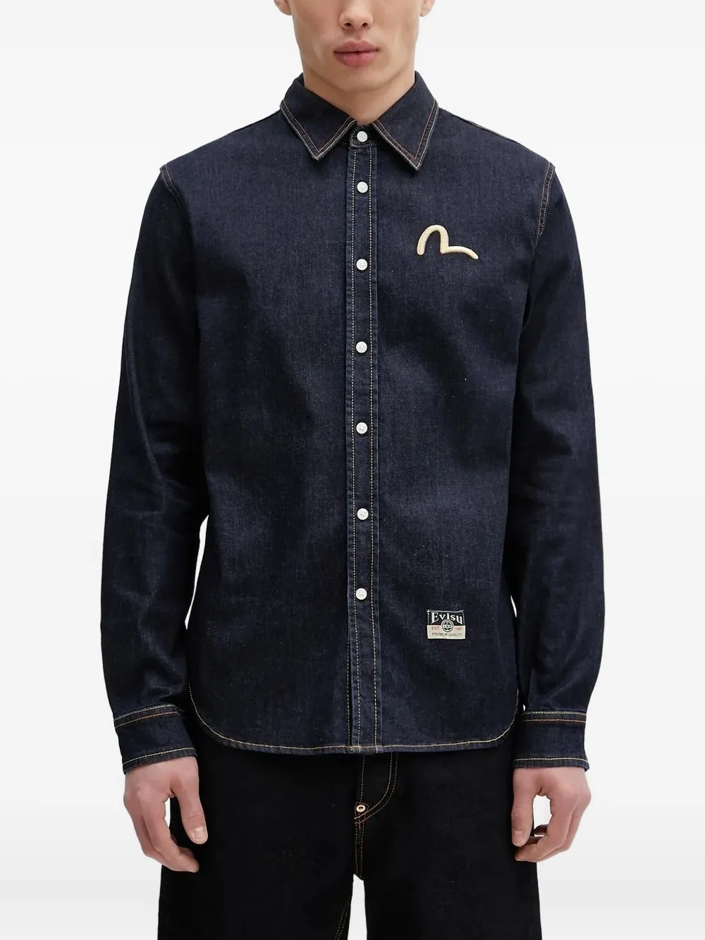 EVISU embroidered-lion denim shirt Blauw