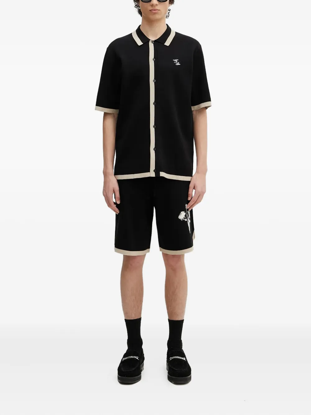 Filling Pieces Gardener gebreide shorts met geborduurde bloemen - Zwart