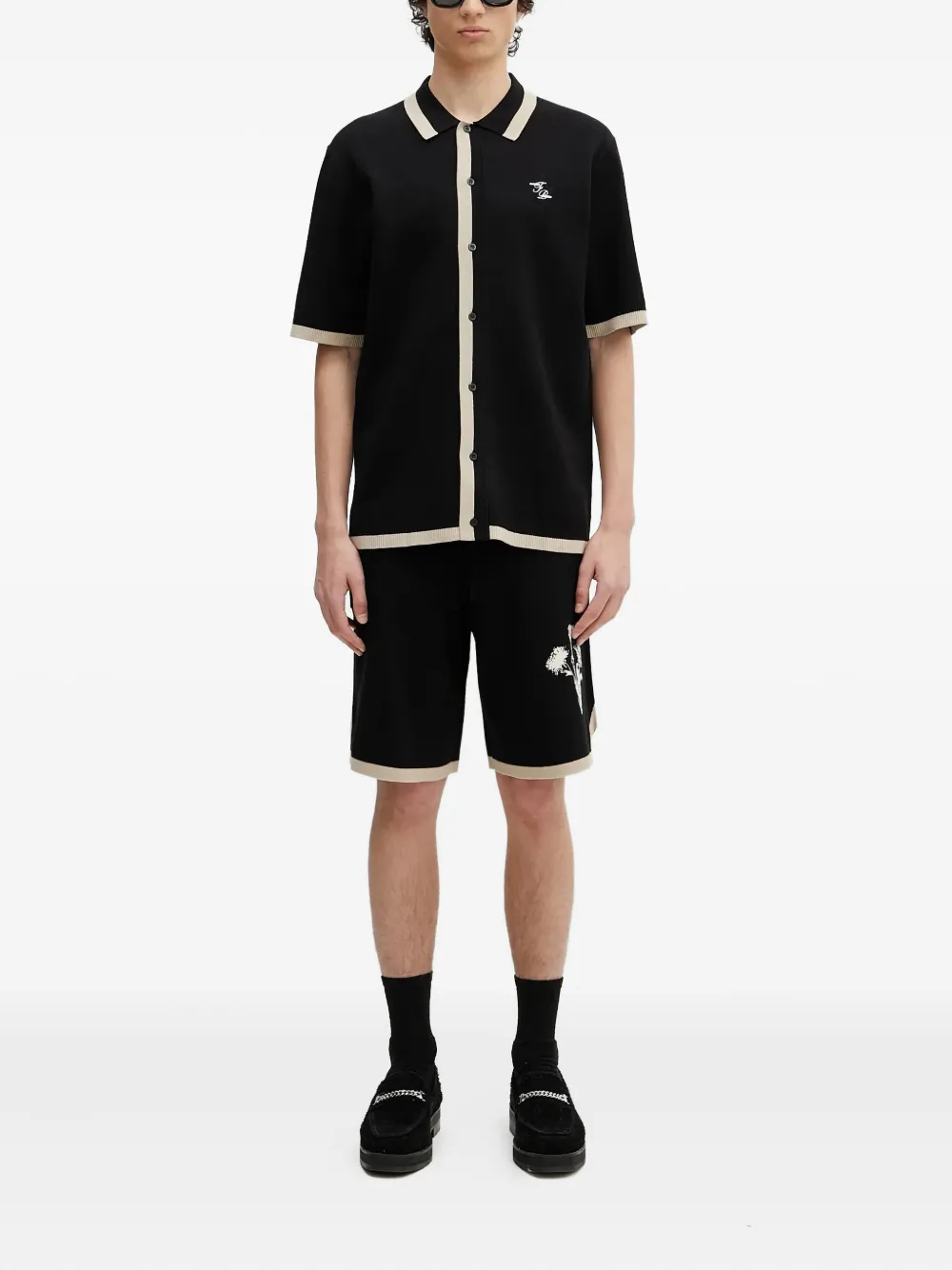 Filling Pieces floral-print knitted shirt Zwart