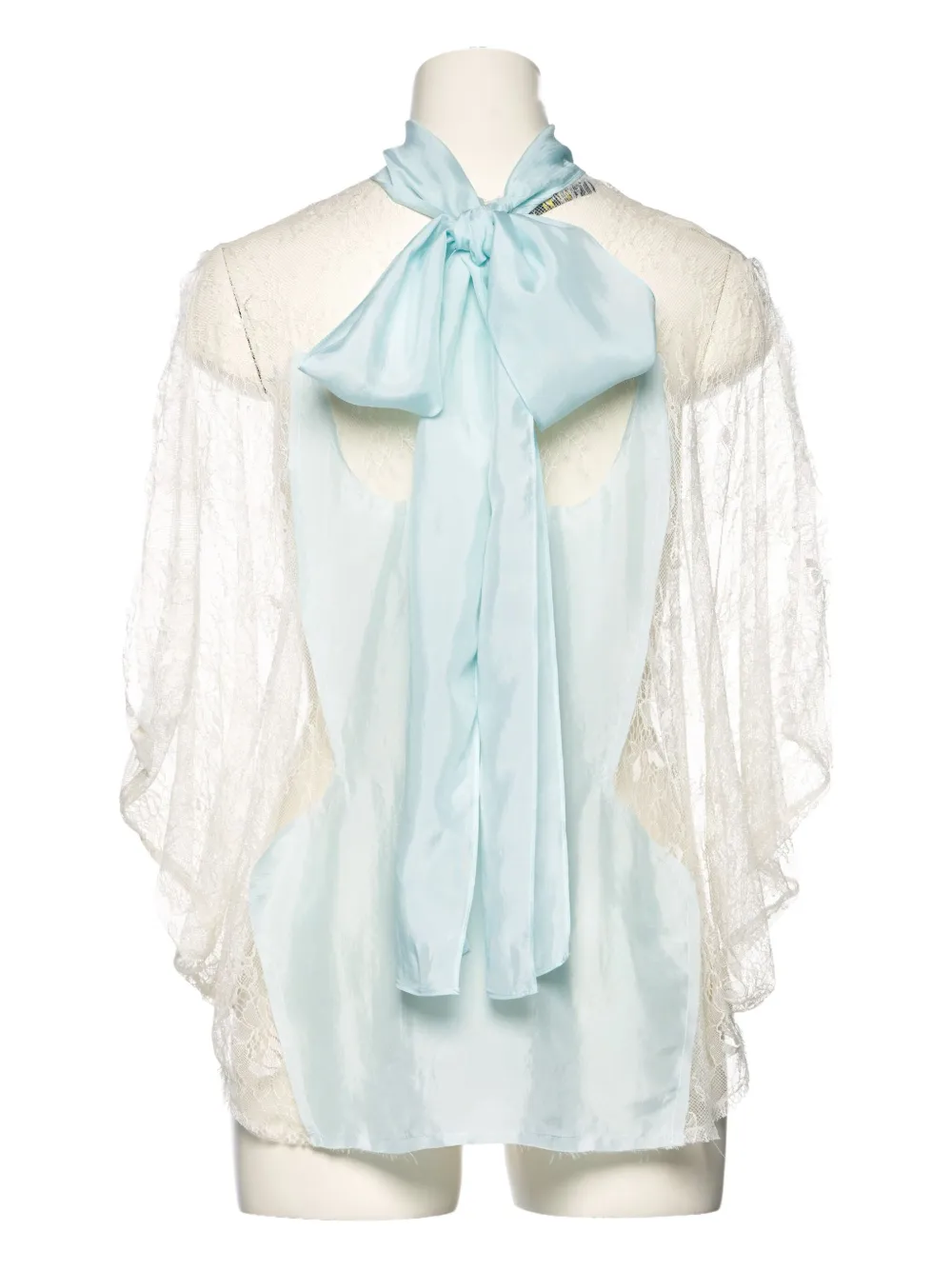 Pushbutton Lace Bow-neck Blouse In Blue