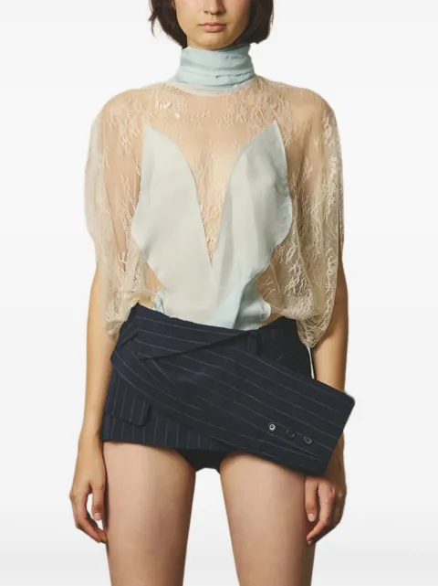pushBUTTON lace bow-neck blouse