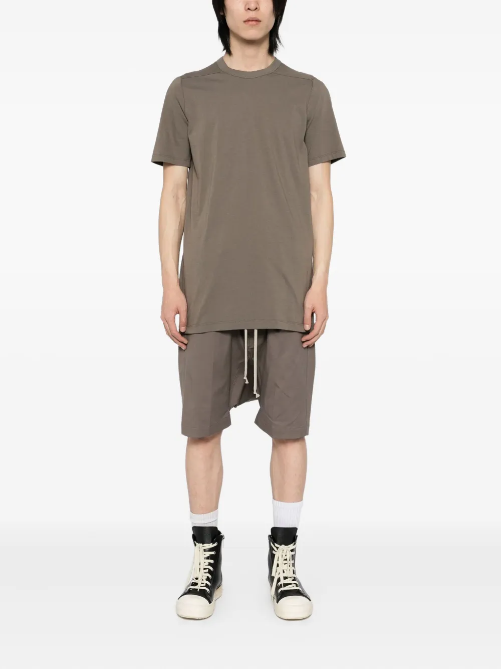 Rick Owens Rust Brown Crew Neck T-shirt With Straight Hem In Gray