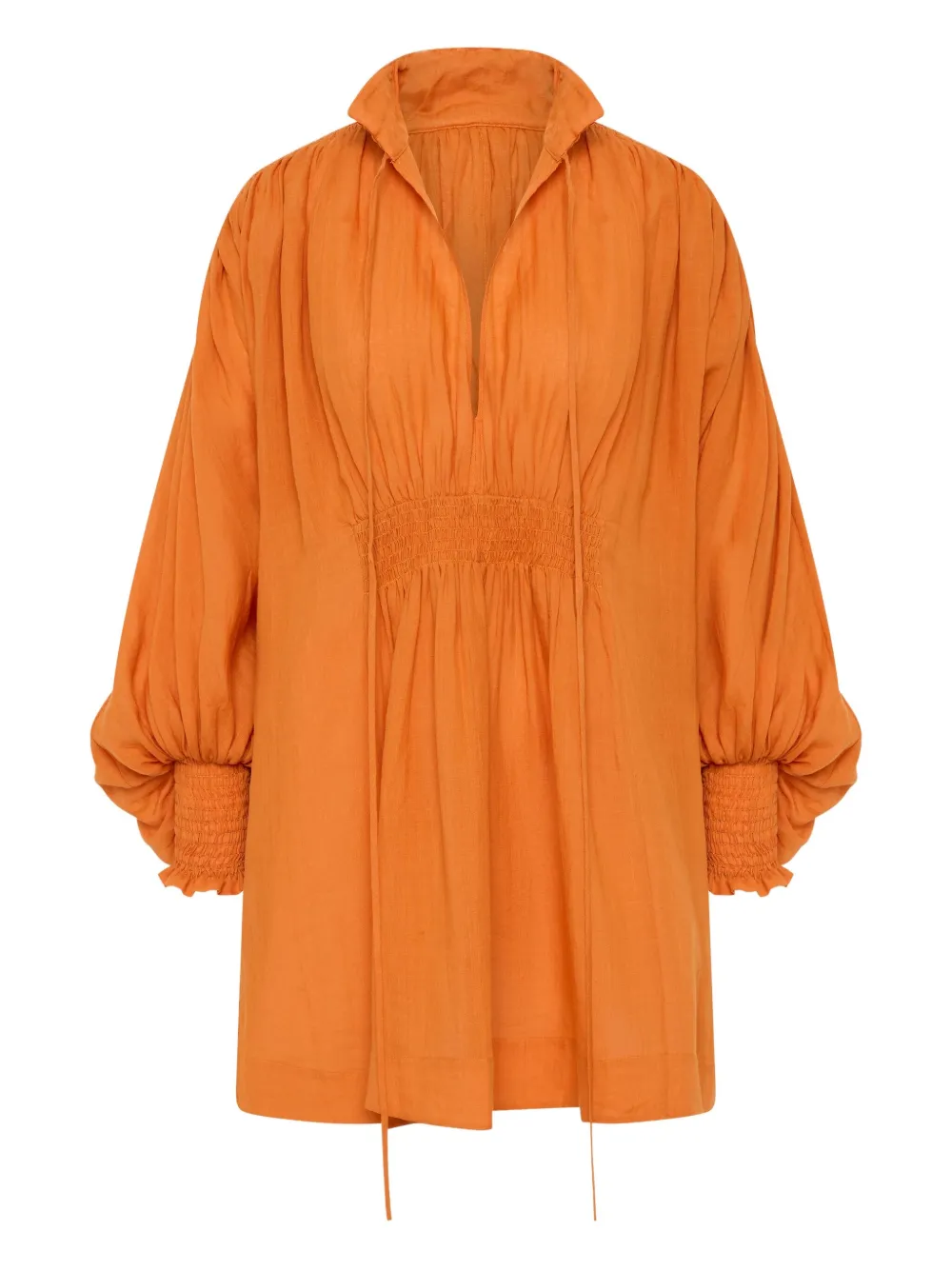 Lee Mathews Smocked Mini Day Dress In Orange