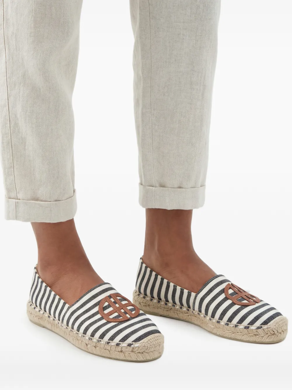 ANINE BING Paloma gestreepte espadrilles met logo Zwart