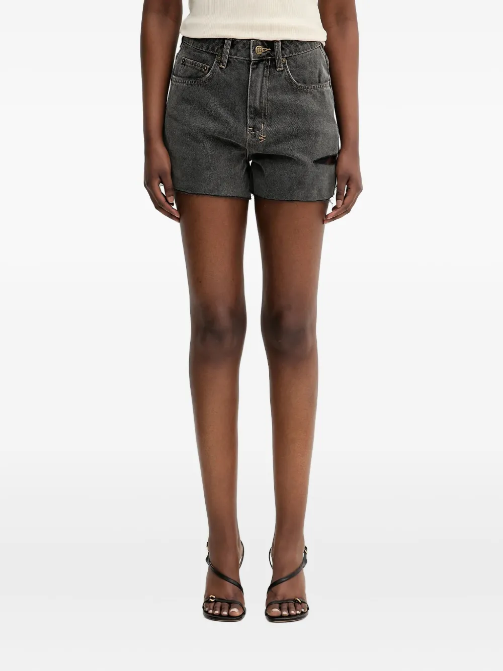 Ksubi Frayed-hem Denim Shorts In Gray
