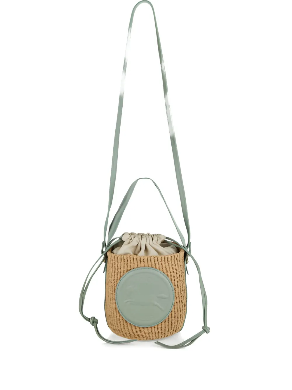 Chloé Mini Horse-emblem Raffia Bucket Bag In Neutral