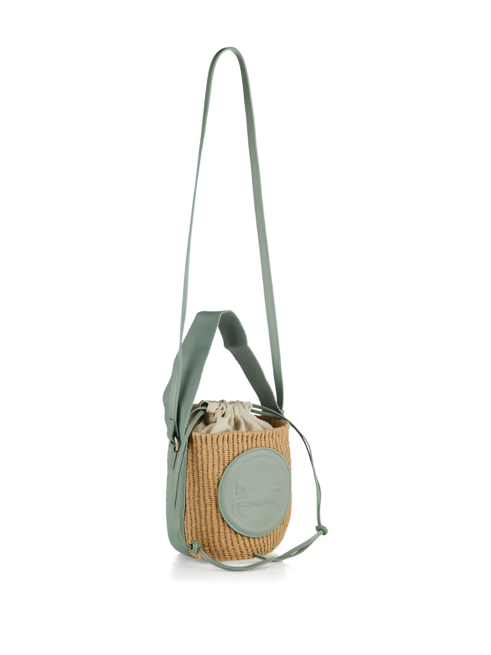 Chloé Mini Horse-emblem Raffia Bucket Bag In Neutral