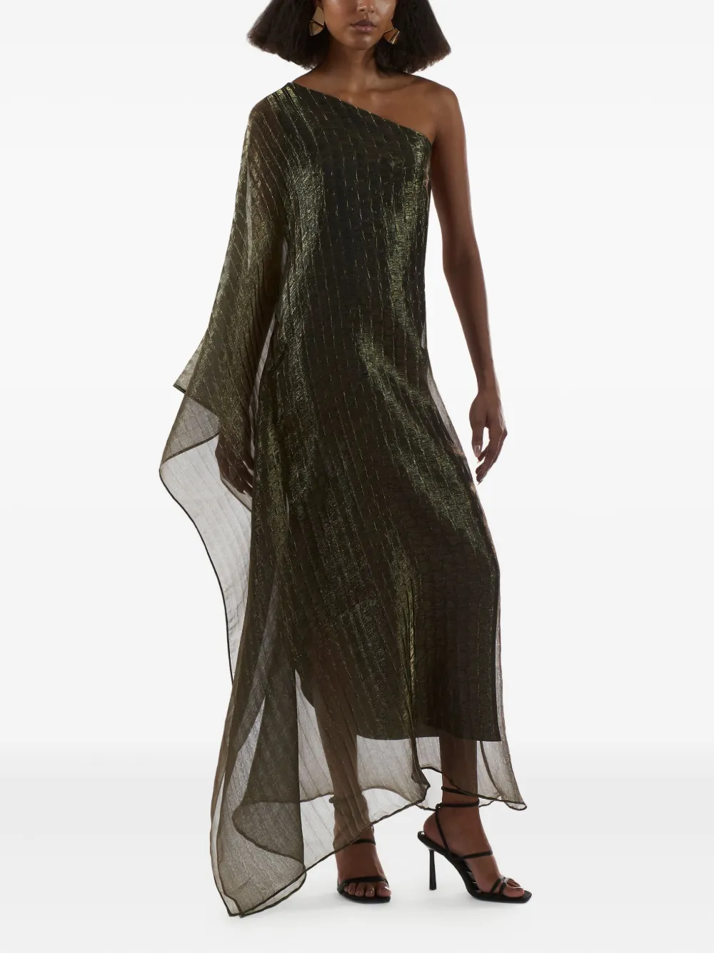 Taller Marmo Betsy pleated one-shoulder asymmetrical dress Groen