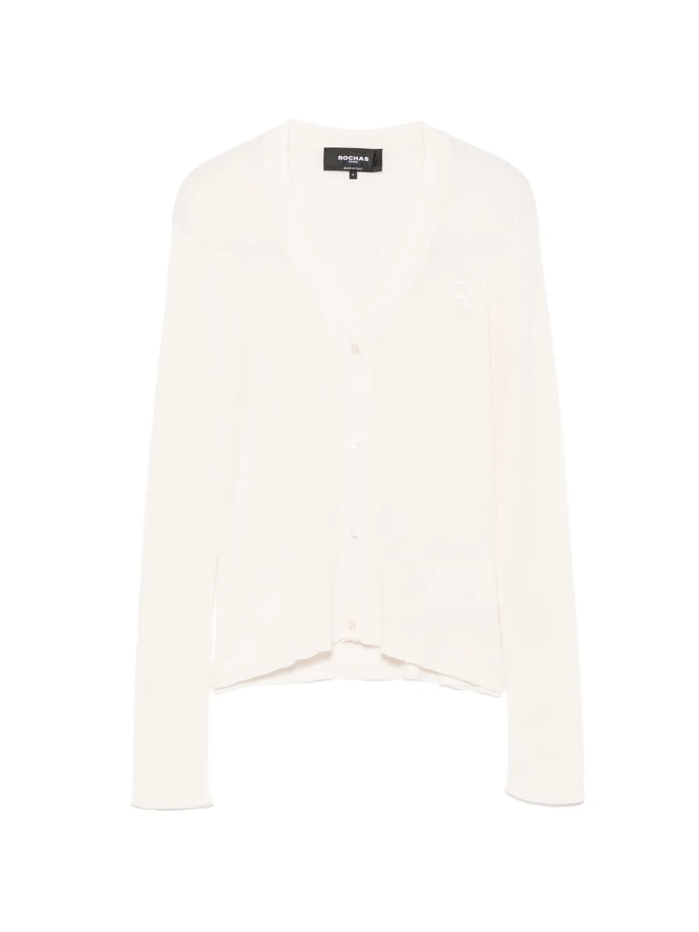 Rochas logo-patch ribbed-knit cardigan - Toni neutri