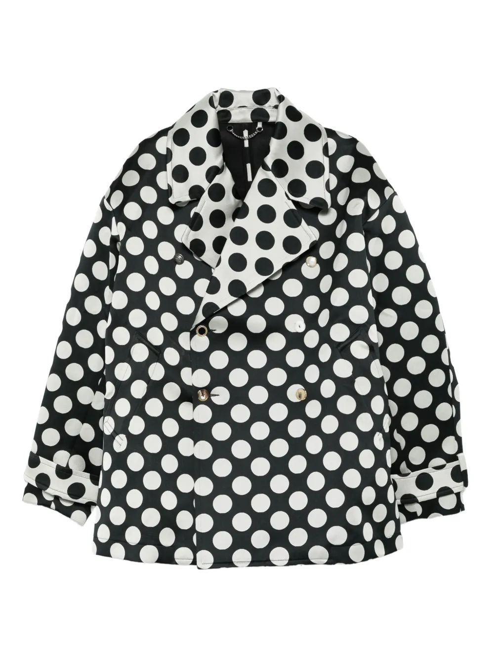 polka-dot double-breasted coat