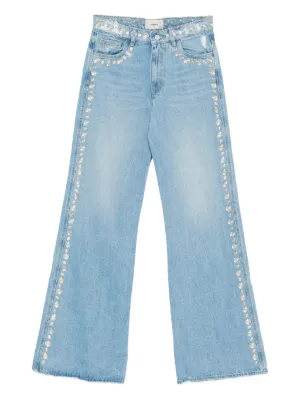 【Coperni】レザートリムワイドレッグジーンズ COPERNI】ブルー ワイドレッグジーンズ