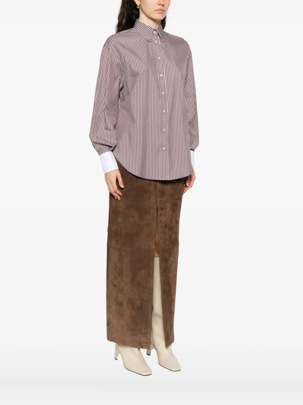 Brunello Cucinelli striped long-sleeve shirt Bruin