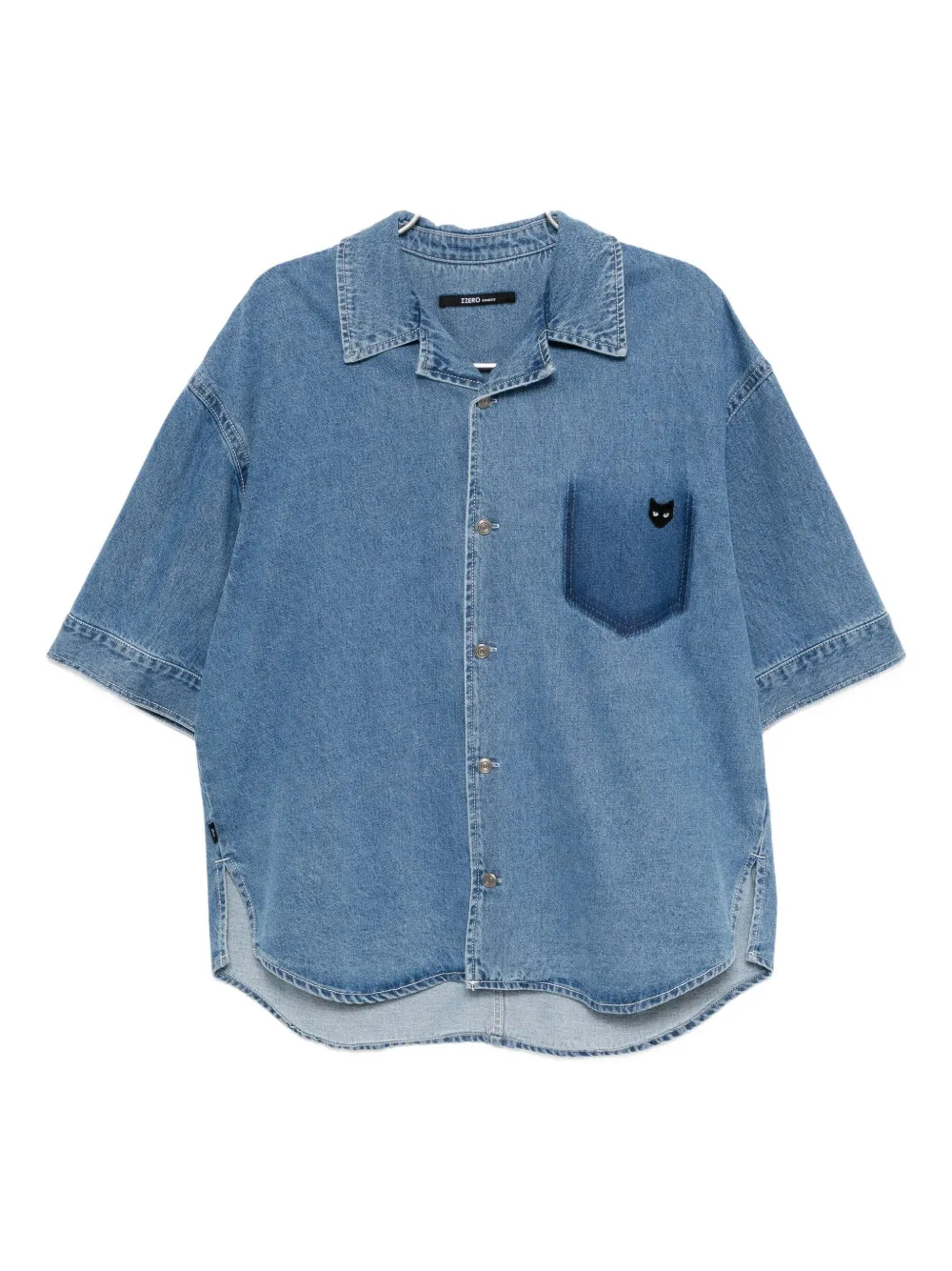 SONGZIO Denim overhemd met open kraag Blauw