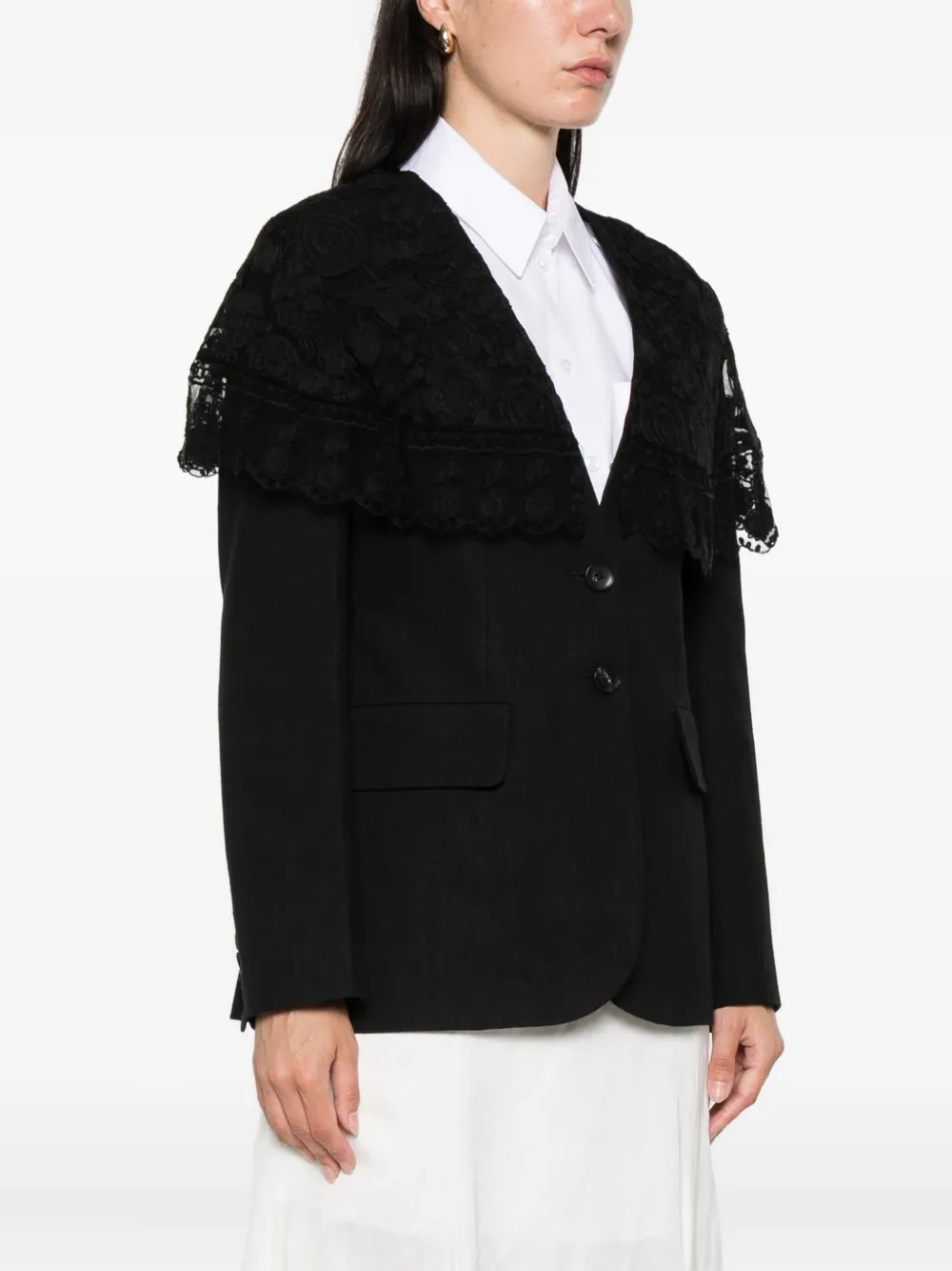 Sea Lace-trimmed Pinstripe Jacket In Black