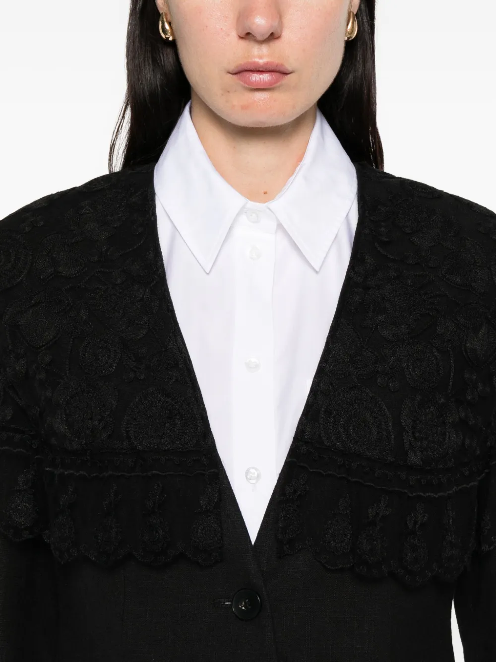 Sea Lace-trimmed Pinstripe Jacket In Black